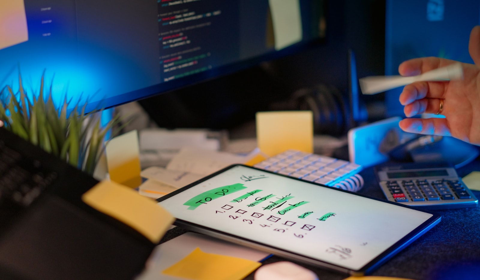 Developer coding on multiple monitors