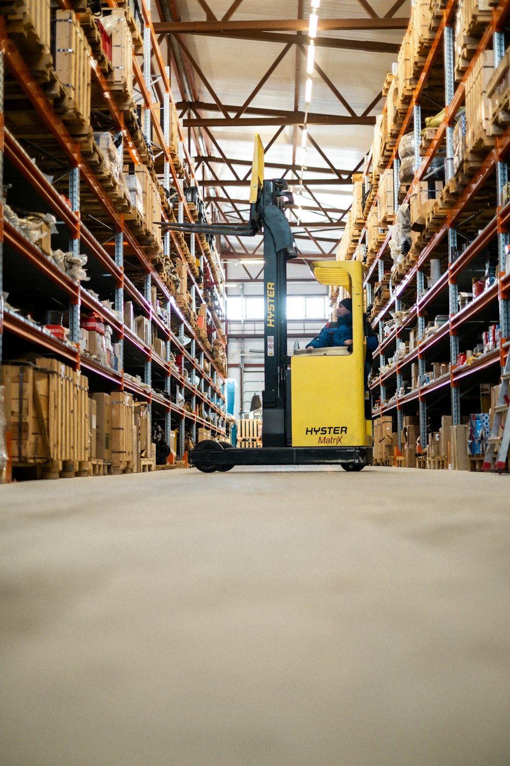 Forklift in a large warehouse
